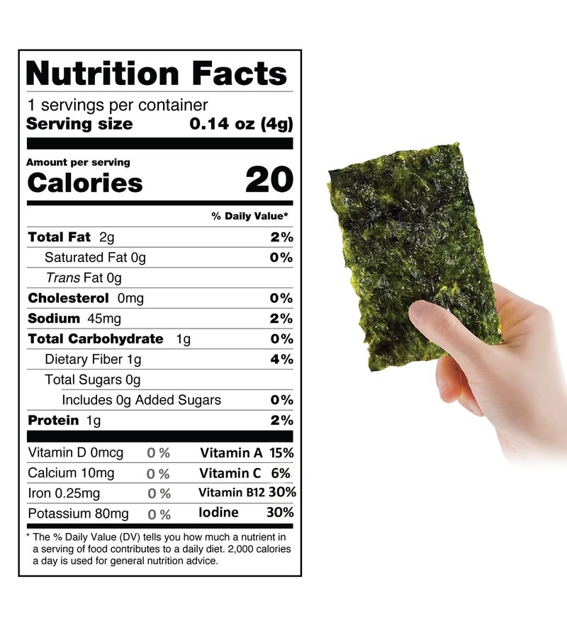 KIMNORI Seasoned Seaweed Snacks Sheets – Organic Sea Salt Flavor, 12 Individual Packs, Roasted Crispy Premium 100% Natural Laver Kim Nori, 4g 0.14 Ounce - Image 2