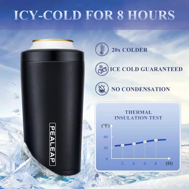 PEALEAP 4 in 1 Insulated Slim Can Cooler for 12 OZ Cans and Beer Bottle - Keep 8 Hours Cold, Easy to Hold - Stainless Steel Can Holder, Double Walled Can Insulator for Hard Seltzer and Etc. - Image 3