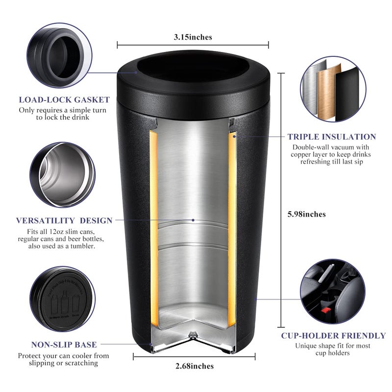 PEALEAP 4 in 1 Insulated Slim Can Cooler for 12 OZ Cans and Beer Bottle - Keep 8 Hours Cold, Easy to Hold - Stainless Steel Can Holder, Double Walled Can Insulator for Hard Seltzer and Etc. - Image 5
