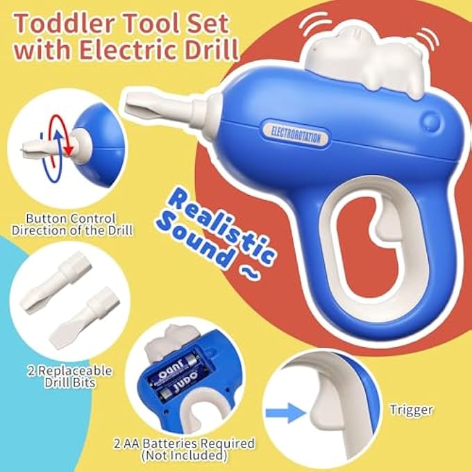 KIDS TOOL SET, 82PCS TODDLER TOOL SET WITH ELECTRONIC DRILL AND SCREW TOYS, MONTESSORI EDUCATIONAL TOOLS FOR KID, PRETEND KIDS TOOL BOX BIRTHDAY FOR BOYS GIRL AGE 3 4 5 6 7 8 - Image 5