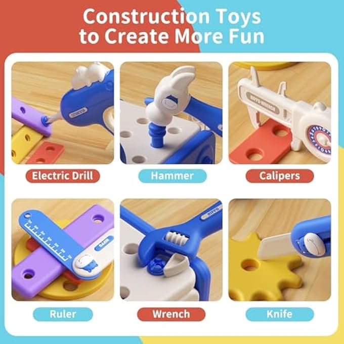 KIDS TOOL SET, 82PCS TODDLER TOOL SET WITH ELECTRONIC DRILL AND SCREW TOYS, MONTESSORI EDUCATIONAL TOOLS FOR KID, PRETEND KIDS TOOL BOX BIRTHDAY FOR BOYS GIRL AGE 3 4 5 6 7 8 - Image 4