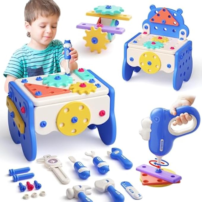 KIDS TOOL SET, 82PCS TODDLER TOOL SET WITH ELECTRONIC DRILL AND SCREW TOYS, MONTESSORI EDUCATIONAL TOOLS FOR KID, PRETEND KIDS TOOL BOX BIRTHDAY FOR BOYS GIRL AGE 3 4 5 6 7 8 - Image 1
