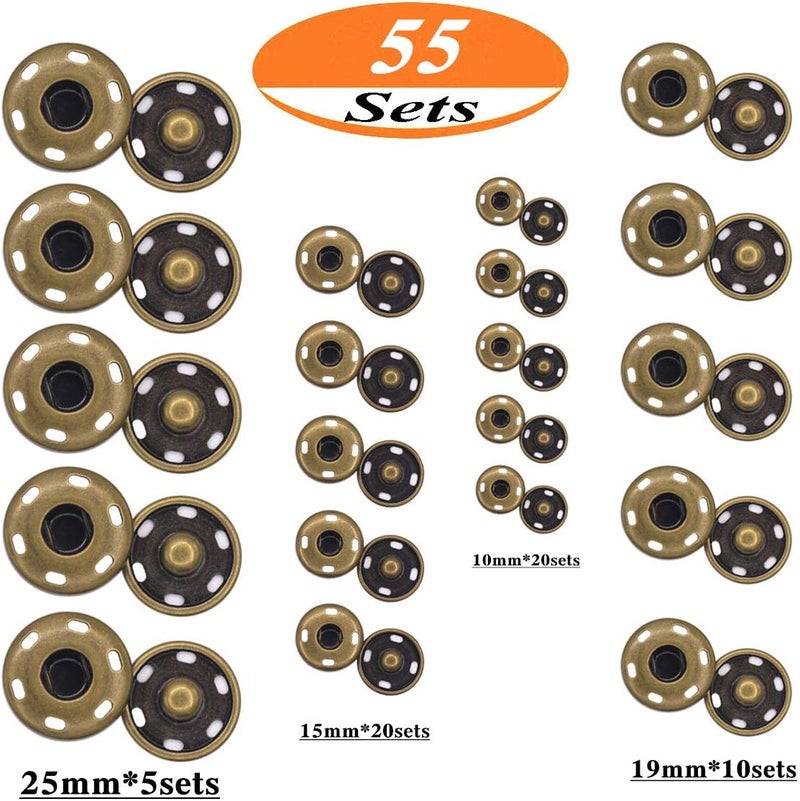 Enosea 55 Sets Sew-on Snap Buttons Metal Snap Fastener Durable Press Studs Buttons for Sewing Clothing, 4 Sizes - Image 3