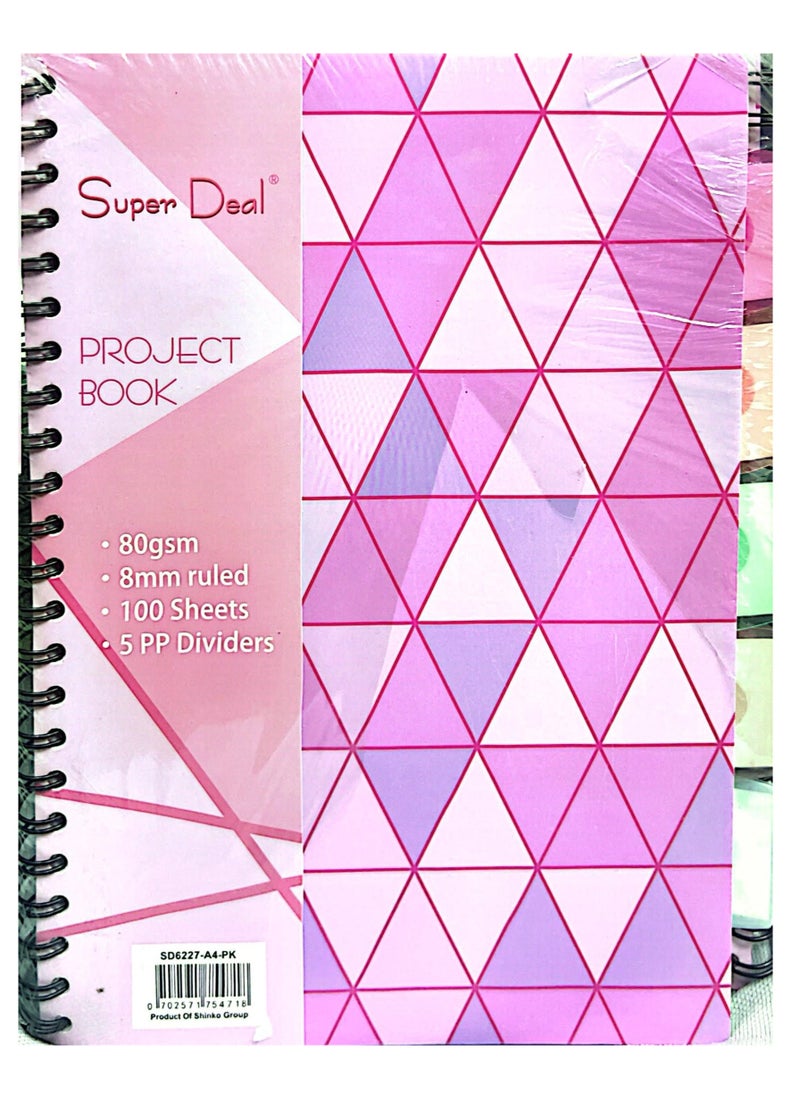SUPER DEAL 8mm Ruled A4 80Gsm Project Books 100Sheets Assorted Color  - Image 1
