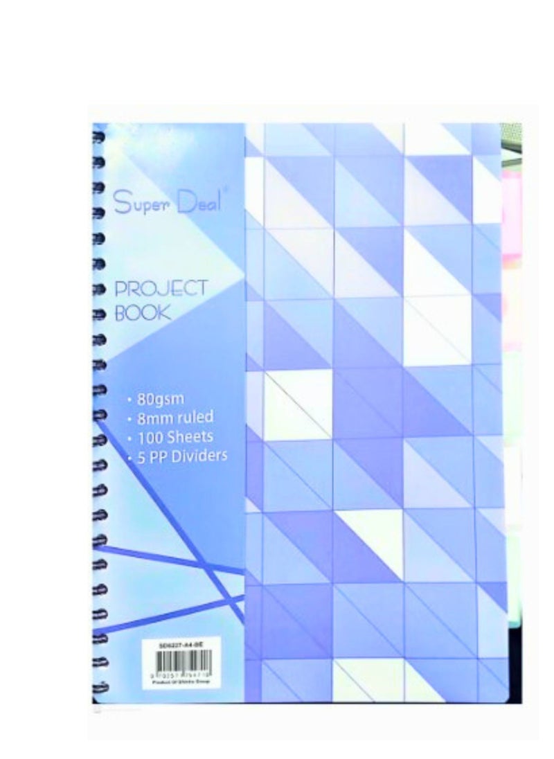 SUPER DEAL 8mm Ruled A4 80Gsm Project Books 100Sheets Assorted Color  - Image 2