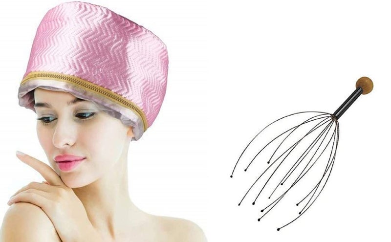 MOBDESK Hair Care Thermal Head Spa Cap/Hand Held Scalp Head Massager for Pain Relief/Steamer For Spa At Home Treatment/with Beauty Nourishing Heating (PINK) PH - 56 - Image 1
