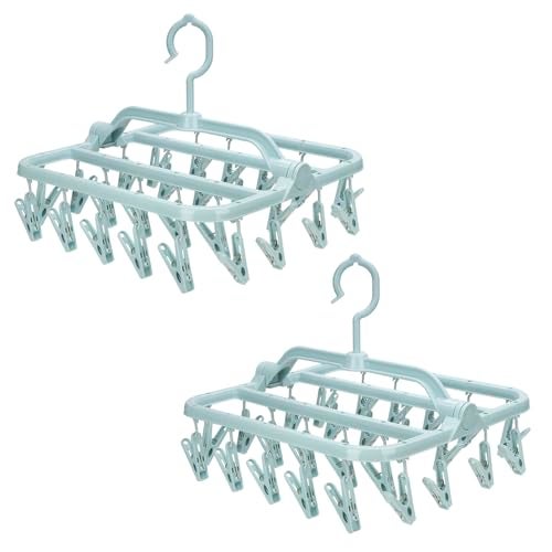 Annaklin Foldable Clip Hangers with 26 Drying Clips, Underwear Hanger with Clips, Plastic Laundry Clip and Drip Drying Hanger for Socks, Bras, Lingerie, Clothes, Sturdy, Blue, 2pc - Image 1