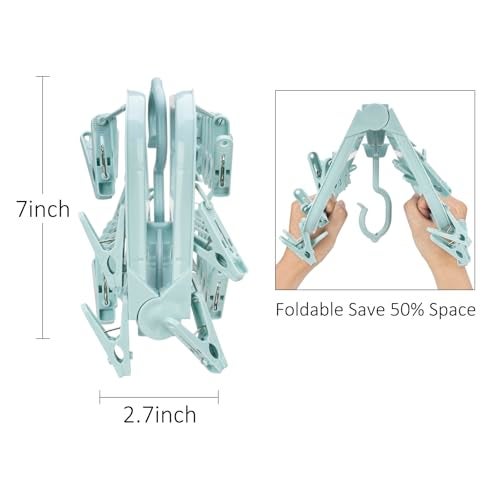 Annaklin Foldable Clip Hangers with 26 Drying Clips, Underwear Hanger with Clips, Plastic Laundry Clip and Drip Drying Hanger for Socks, Bras, Lingerie, Clothes, Sturdy, Blue, 2pc - Image 4