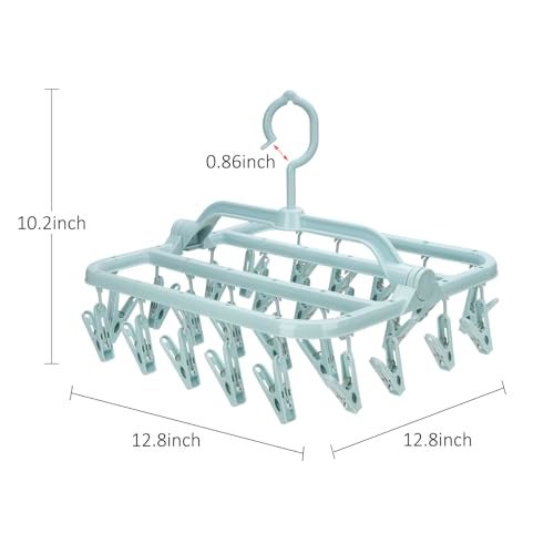 Annaklin Foldable Clip Hangers with 26 Drying Clips, Underwear Hanger with Clips, Plastic Laundry Clip and Drip Drying Hanger for Socks, Bras, Lingerie, Clothes, Sturdy, Blue, 2pc - Image 3