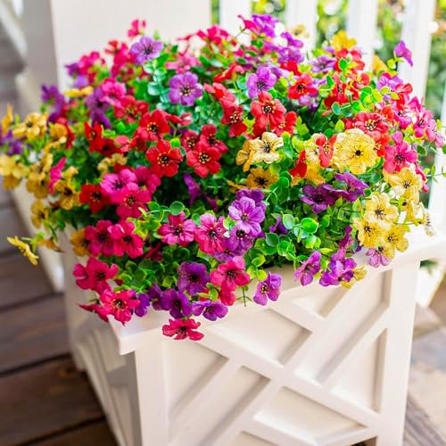 florisso Artificial Fake Plants Flowers for Outdoor Outside Spring Summer Decoration, 12 Bundles Faux Silk Colorful Mix Daisy UV Sun Resistant Realistic for Porch Patio Home Planter Window Box Yard - Image 3