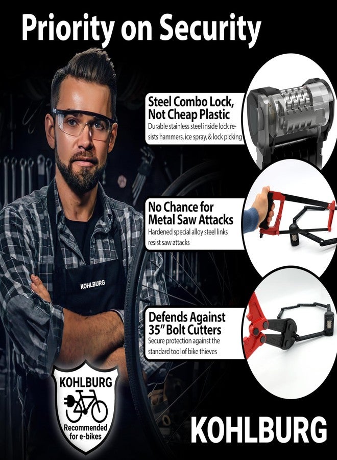 KOHLBURG Bolt Cutter Safe: 110 cm Folding Lock with Combination Code & Holder - Bicycle Combination Lock - Bicycle Lock Combination Lock High Security - Folding Lock Numbers Bike Lock & e Bike Lock - Image 4