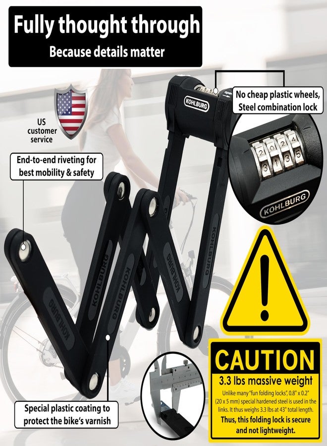 KOHLBURG Bolt Cutter Safe: 110 cm Folding Lock with Combination Code & Holder - Bicycle Combination Lock - Bicycle Lock Combination Lock High Security - Folding Lock Numbers Bike Lock & e Bike Lock - Image 5
