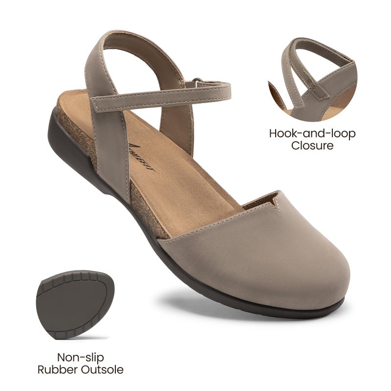 Athlefit Women's Closed Toe Sandals Comfort Cork Footbed Arch Support Flat Sandals Taupe Size 7 - Image 5