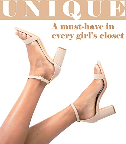 Ankis Nude Heels for Women - Open Toe Ankle Strap Chunky Heel Pump Sandals Party Wedding Strappy Buckle Sandals 2.75 Inches - Image 3