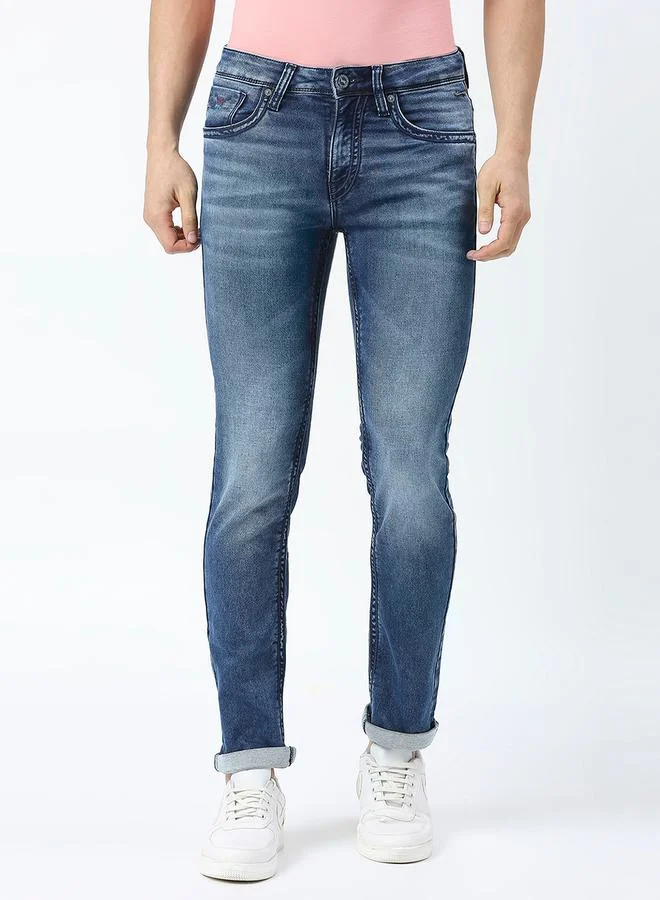 LAWMAN Pg3 Mid Rise Faded Jeans with Button Closure by Styli