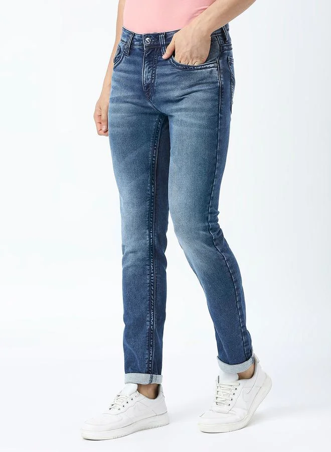 LAWMAN Pg3 Mid Rise Faded Jeans with Button Closure by Styli