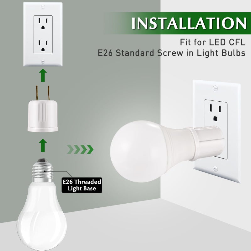 EMNOOTI Outlet to Socket Adapter, Plug-in Light Socket, Convert Outlet to Light Bulb Socket, Polarized 2-Prong Outlet to E26 E27 Screw Base Bulb Socket, 660 Watt, 125 Volt, UL Listed (4, White Color) - Image 3