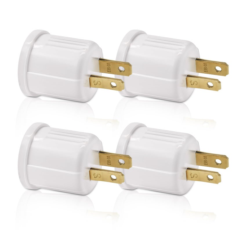 EMNOOTI Outlet to Socket Adapter, Plug-in Light Socket, Convert Outlet to Light Bulb Socket, Polarized 2-Prong Outlet to E26 E27 Screw Base Bulb Socket, 660 Watt, 125 Volt, UL Listed (4, White Color) - Image 1