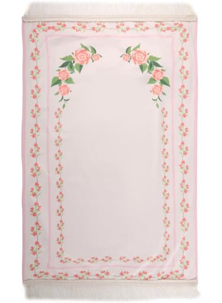 ماتكس سجادة صلاة مخملية مع حافظة سجاد، 68x117 سم - وردى - Image 1