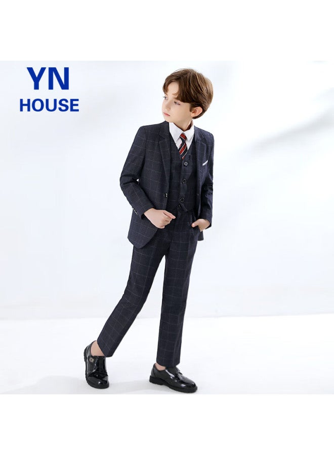 Yinuofang Children's Suit Set, Boys' Suit, Host Flower Girl Formal Wear, Performance Outfit, Plaid Set, Size 140 - Image 4