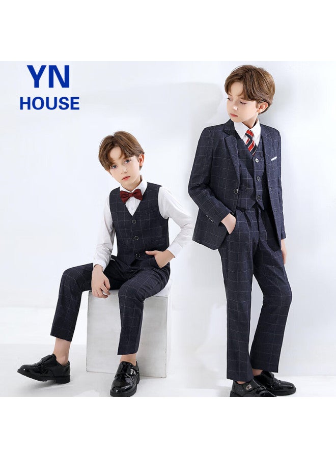Yinuofang Children's Suit Set, Boys' Suit, Host Flower Girl Formal Wear, Performance Outfit, Plaid Set, Size 140 - Image 2