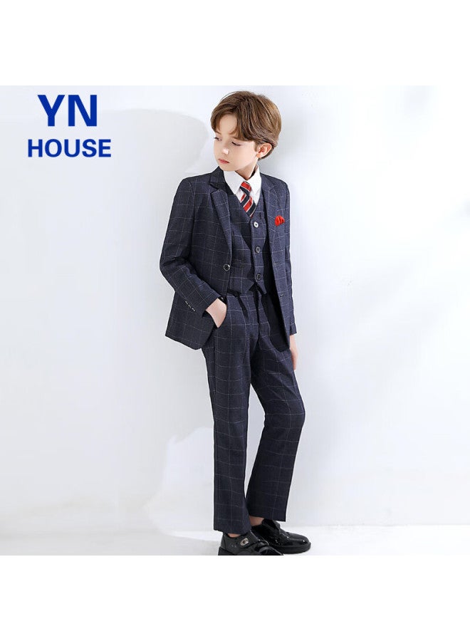 Yinuofang Children's Suit Set, Boys' Suit, Host Flower Girl Formal Wear, Performance Outfit, Plaid Set, Size 140 - Image 1