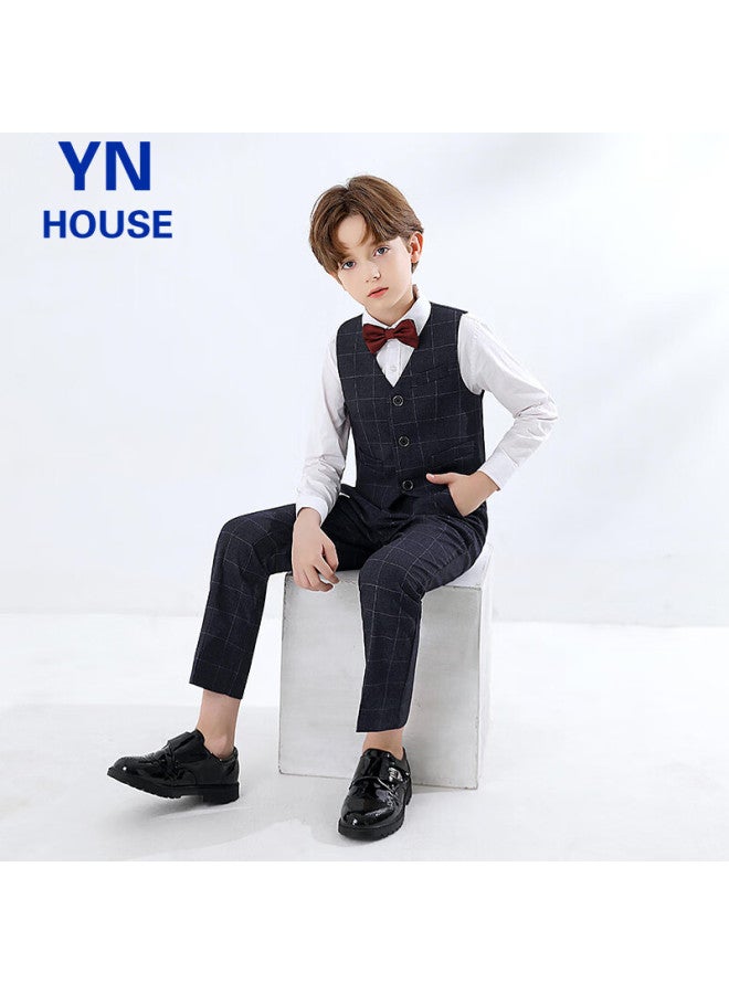 Yinuofang Children's Suit Set, Boys' Suit, Host Flower Girl Formal Wear, Performance Outfit, Plaid Set, Size 140 - Image 5