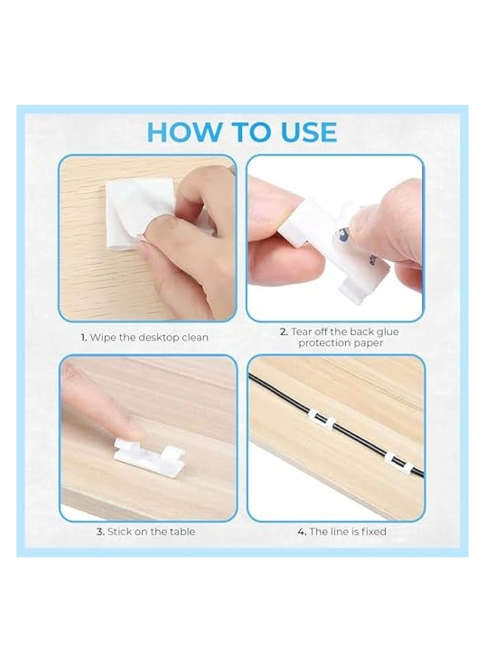 erorex 75 Pcs Transparent Self-Adhesive Cable Management Clips Hooks Clip with Adhesive Tapes, Clear Sticky Tidy Cord &Wires Organizer Clips for Office & Home - Image 2
