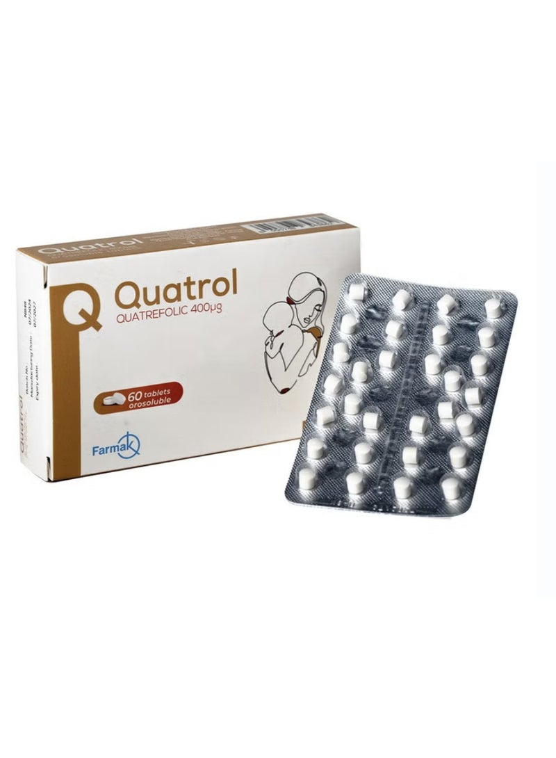 فارما أقراص كواترول حمض الفوليك 400 ميكروغرام سريعة الذوبان في الفم، عبوة من 60 قرصًا - امتصاص سهل ودعم غذائي يومي - Image 2