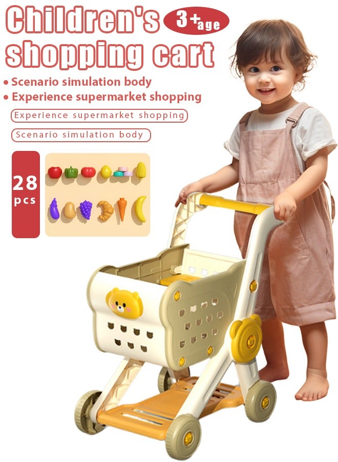Kids Shopping Cart,Kids Kitchen Toys Set - 28 PCS Durable Pretend Play Kitchen Toys for Toddler,Play House Kitchen Toys For Kids,With fruit and vegetable and snack box,Shopping Cart Toy for Girls Boys Ages 3 4 5 6 7 8 Years Old  - Image 1