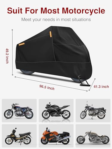 Puroma Motorcycle Cover Heavy Duty Scooter Cover Waterproof Outdoor All Season Universal Weather Quality Protection with Night Reflective, Lock Holes and Storage Bag Fits up to 97" Motorcycle Vehicle - Image 2