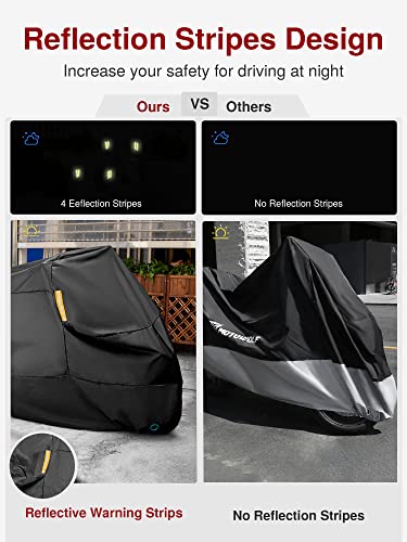 Puroma Motorcycle Cover Heavy Duty Scooter Cover Waterproof Outdoor All Season Universal Weather Quality Protection with Night Reflective, Lock Holes and Storage Bag Fits up to 97" Motorcycle Vehicle - Image 3