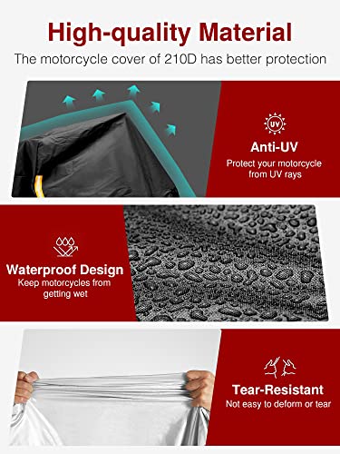 Puroma Motorcycle Cover Heavy Duty Scooter Cover Waterproof Outdoor All Season Universal Weather Quality Protection with Night Reflective, Lock Holes and Storage Bag Fits up to 97" Motorcycle Vehicle - Image 4