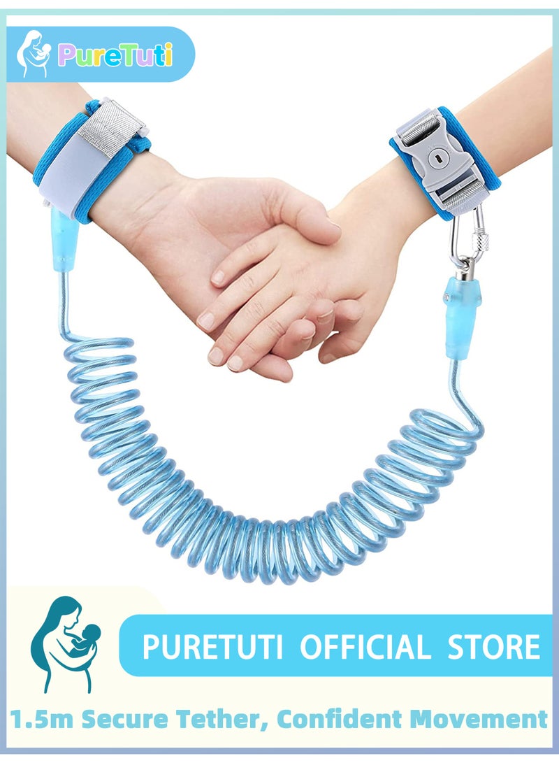 PureTuti Toddler Safety Harness Walking Leash, Anti Lost Wrist Link, Child Leash Secure Harness with Key Lock, Safety Wrist Leash for Kids Baby Boys and Girls 5 feet,Newborn must haves,Nursery - Image 1