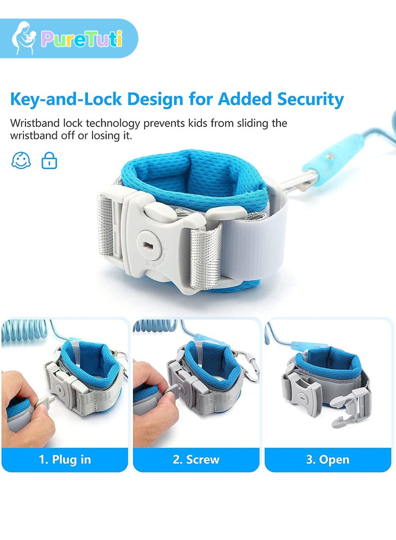 PureTuti Toddler Safety Harness Walking Leash, Anti Lost Wrist Link, Child Leash Secure Harness with Key Lock, Safety Wrist Leash for Kids Baby Boys and Girls 5 feet,Newborn must haves,Nursery - Image 3