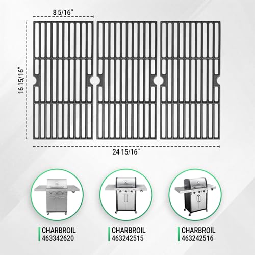 BBQ-Yummy Cast Iron Grill Grates for Charbroil Advantage 4 Burner 463344116 463370719 463343015, 16 15/16" Cooking Grids Grill Grates Replacement for Advantage 2 Coal Parts 463340516 Gas Grill - Image 2