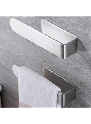 حامل مناشف اليد / قضيب منشفة من هوكور - حامل مناشف اليد ذاتي اللصق من الستانلس ستيل للحمام والمطبخ (عبوة من قطعتين فضي)