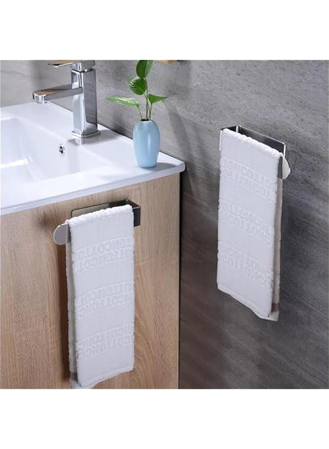 حامل مناشف اليد / قضيب منشفة من هوكور - حامل مناشف اليد ذاتي اللصق من الستانلس ستيل للحمام والمطبخ (عبوة من قطعتين فضي)