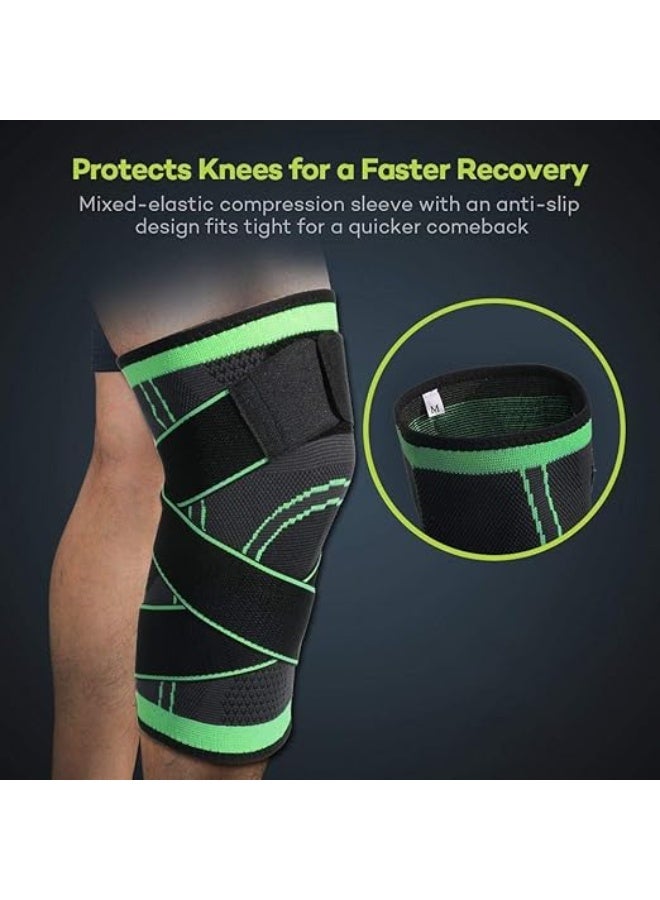Compression Knee Support Sleeve (1 Pack) - Medical Grade Knee Brace for Arthritis Pain, Meniscus Tear & ACL Recovery - Ideal for Running, Gym & Sports (Green - Large) - Image 2