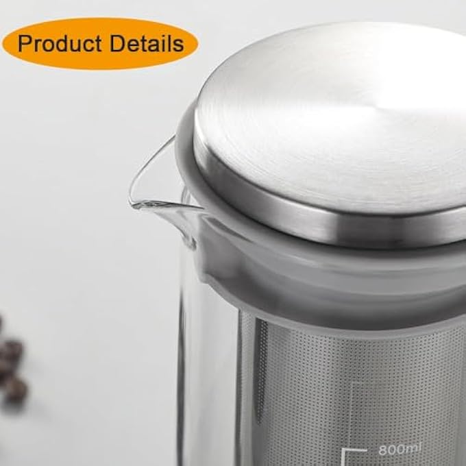 Azonee Cold Brew Maker Cold Brew Iced Coffee Maker Leakproof For Fridge Coffee Maker Pitcher With Airtight Lid 800Ml Suitable For Iced Coffee Lemonade Iced Tea And Beverages - Image 4