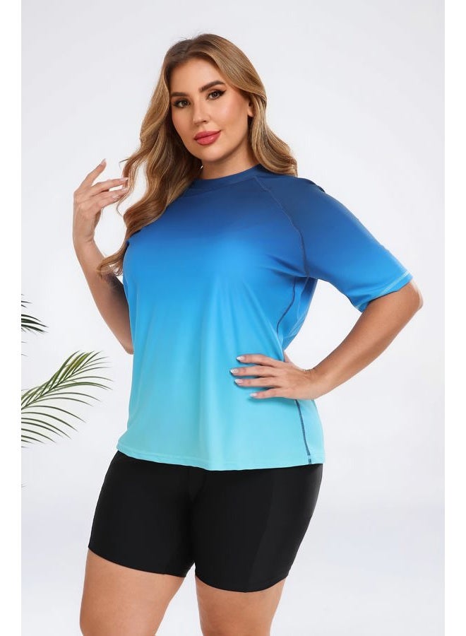 Halcurt Women's Plus Built in Bra Rash Guard Two Piece Swim Shirt and Pockets Boyleg Shorts, Black+orange Floral, 1X - Image 3