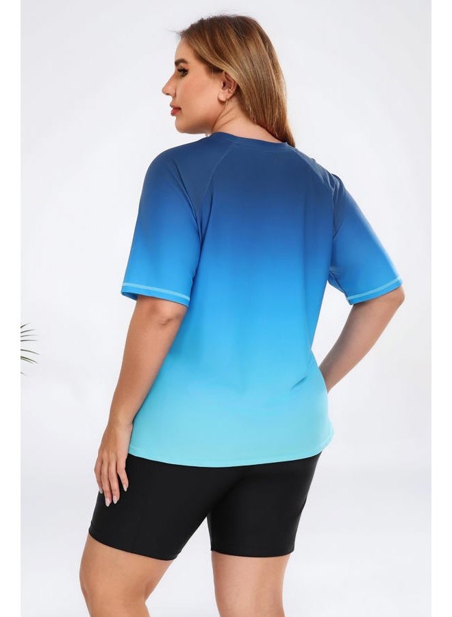 Halcurt Women's Plus Built in Bra Rash Guard Two Piece Swim Shirt and Pockets Boyleg Shorts, Black+orange Floral, 1X - Image 5