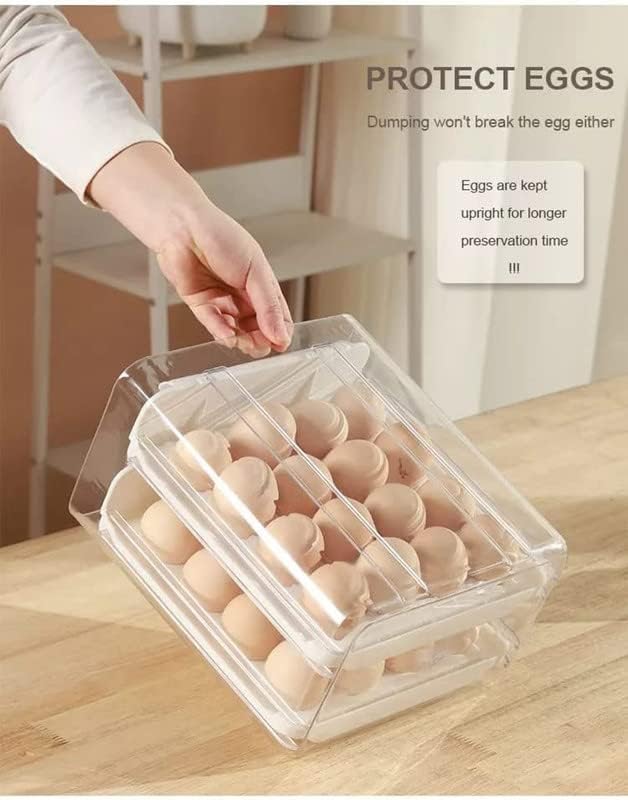 Caltero 32 Grid Capacity Egg Holder for Refrigerator Household Egg Fresh Storage Box for Fridge Transparent 2Layer Chicken Egg Storage Container - Image 2