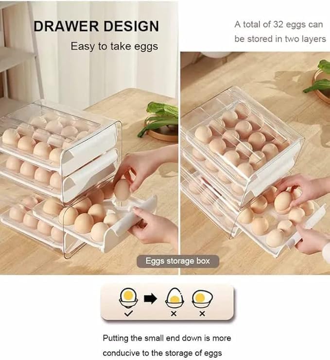 Caltero 32 Grid Capacity Egg Holder for Refrigerator Household Egg Fresh Storage Box for Fridge Transparent 2Layer Chicken Egg Storage Container - Image 5
