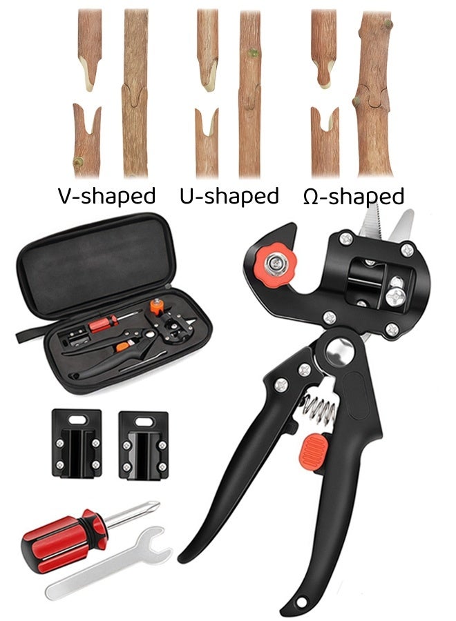 شو وو معدات البستنة، ملحقات العناية بالبستنة، ملحقات أدوات الحديقة، مجموعة أدوات تطعيم الحدائق، مجموعة مقصات التقليم، أدوات تقليم الحديقة اثنين في واحد، مقصات التقليم، مجموعة مقصات تقليم أشجار الفاكهة، بما في ذلك سكين التطعيم، وشفرات بديلة، لتقليم فروع النباتات وأشجار الفاكهة - Image 1