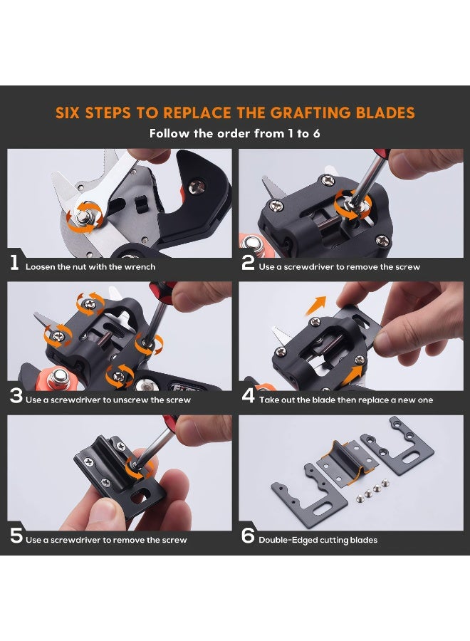 شو وو معدات البستنة، ملحقات العناية بالبستنة، ملحقات أدوات الحديقة، مجموعة أدوات تطعيم الحدائق، مجموعة مقصات التقليم، أدوات تقليم الحديقة اثنين في واحد، مقصات التقليم، مجموعة مقصات تقليم أشجار الفاكهة، بما في ذلك سكين التطعيم، وشفرات بديلة، لتقليم فروع النباتات وأشجار الفاكهة - Image 3