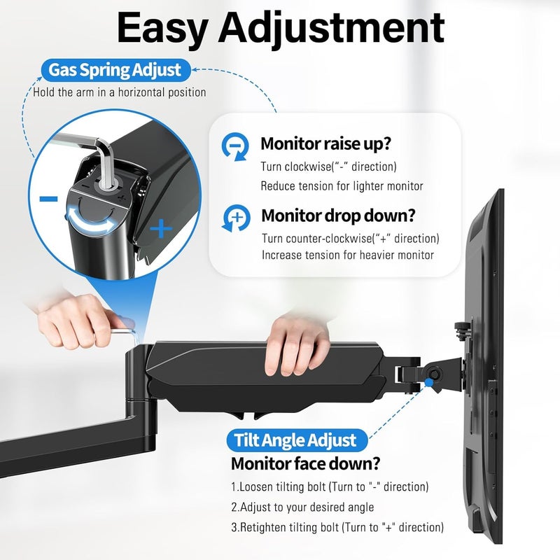 MOUNTUP Dual Monitor and Laptop Mount, Adjustable Monitor Stand for 2 Max 27" Computer Screens, Laptop Tray Fits 10-17inch Notebook, Holds 4.4-17.6lbs Per Arm, 3-in-1 Adjustable Monitor Desk Mount - Image 5