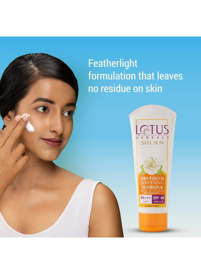 LOTUS HERBALS Sun Dry Touch Whitening Sunscreen Cream Spf 40 Pa+++ Uva Uvb & Ir Protection Skin Brightening Preservatives Free No White Cast Nonoily 100G  - Image 5