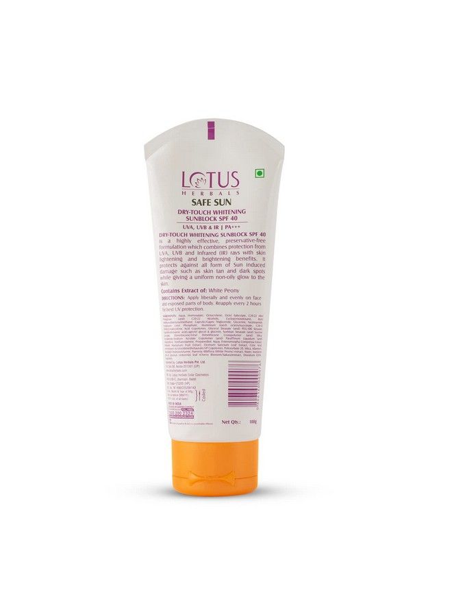 LOTUS HERBALS Sun Dry Touch Whitening Sunscreen Cream Spf 40 Pa+++ Uva Uvb & Ir Protection Skin Brightening Preservatives Free No White Cast Nonoily 100G  - Image 3