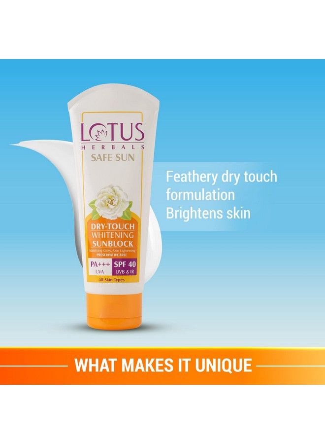 LOTUS HERBALS Sun Dry Touch Whitening Sunscreen Cream Spf 40 Pa+++ Uva Uvb & Ir Protection Skin Brightening Preservatives Free No White Cast Nonoily 100G  - Image 4